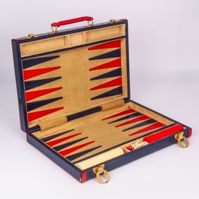 Vintage Red, White, and Blue Backgammon Set.