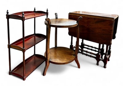 Antique Table, Stand, & Shelf.