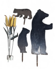 Lot of Garden Sculptures - Bear Silhouettes & Corn