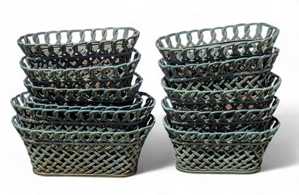 12 Cast Iron Basket Weave Garden Planters.