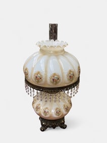 Victorian Style Lamp w/ Floral Transfers & Chimney