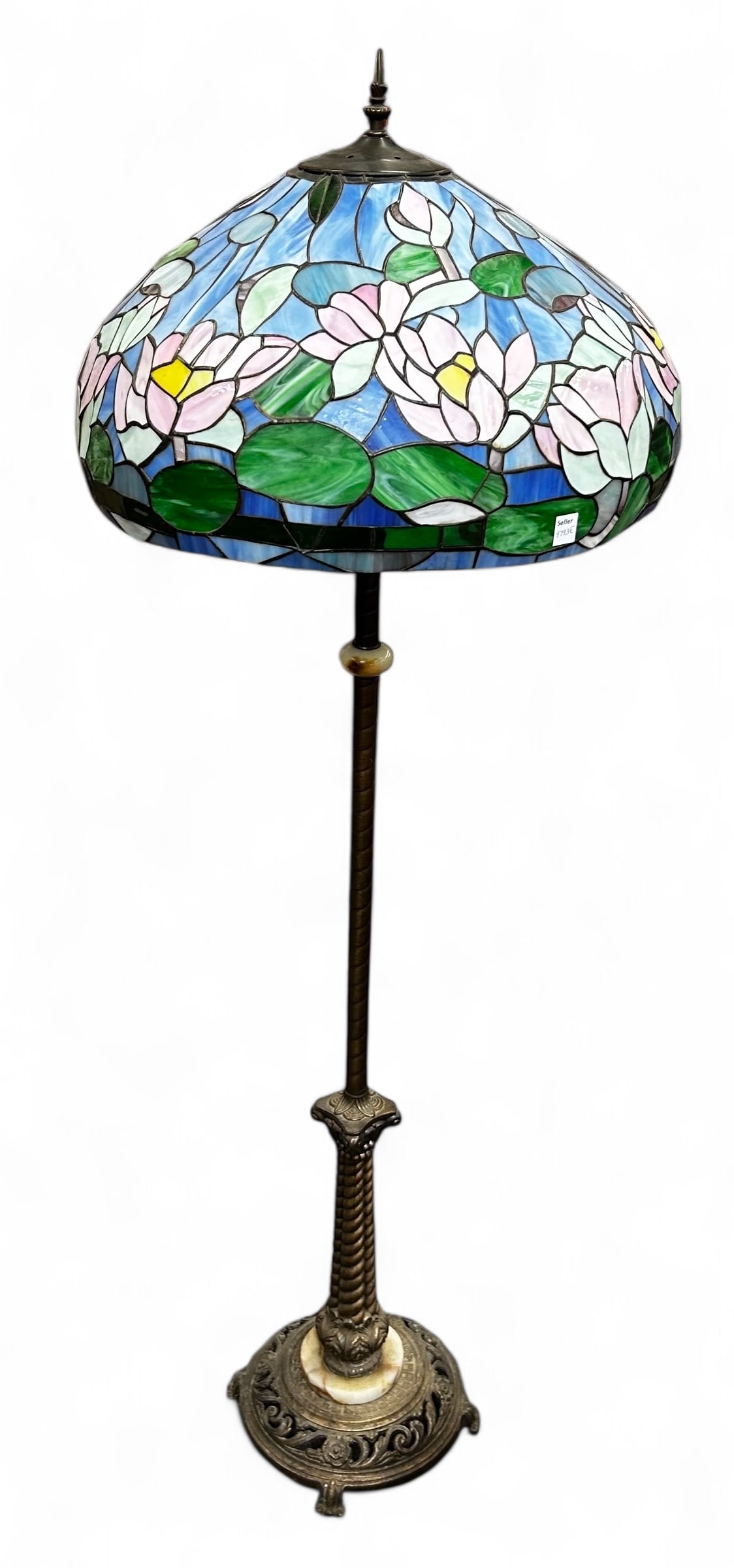 Brass & Onyx Floor Lamp w/ Contemporary Shade. (1 of 8)