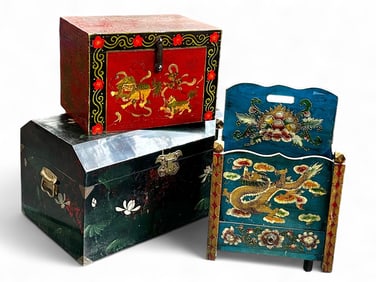 Asian Trunk, Box, and Magazine Stand.