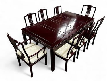 Asian Style Redwood Dining Table & 8 Chairs.