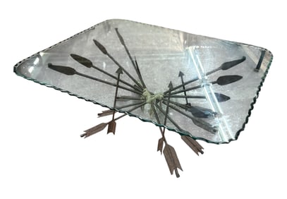 Scalloped Glass Top Coffee Table with Arrow Base.
