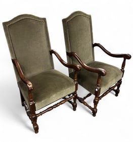 Pair of Highback Armchairs w/ Mohair Upholstery.
