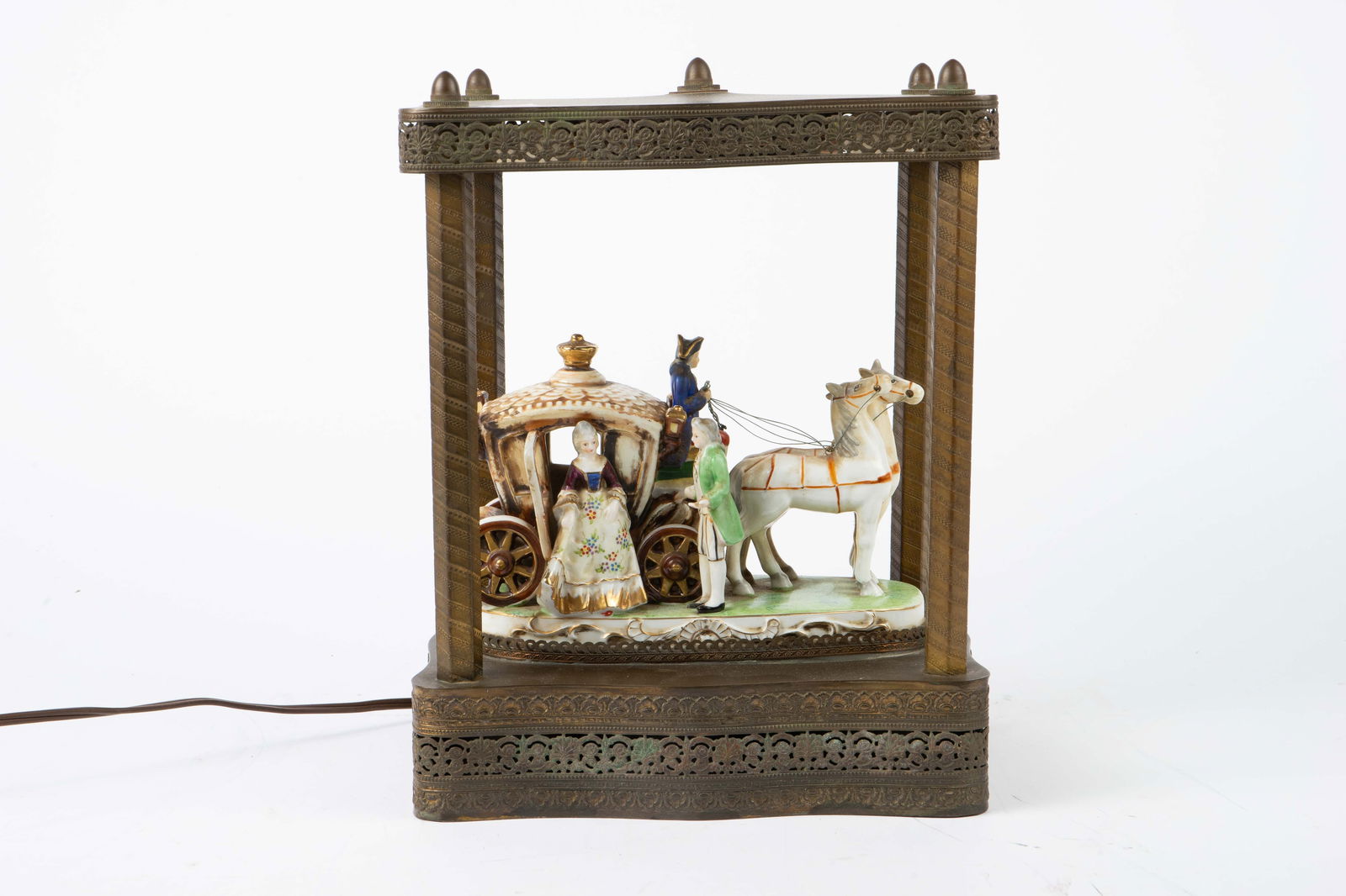 Vintage Brass & Porcelain Horse Carriage Lamp. (1 of 4)
