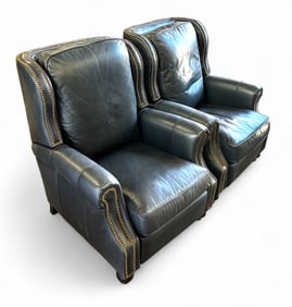 Pair of Leather & Brass Nailhead Lounge Chairs.