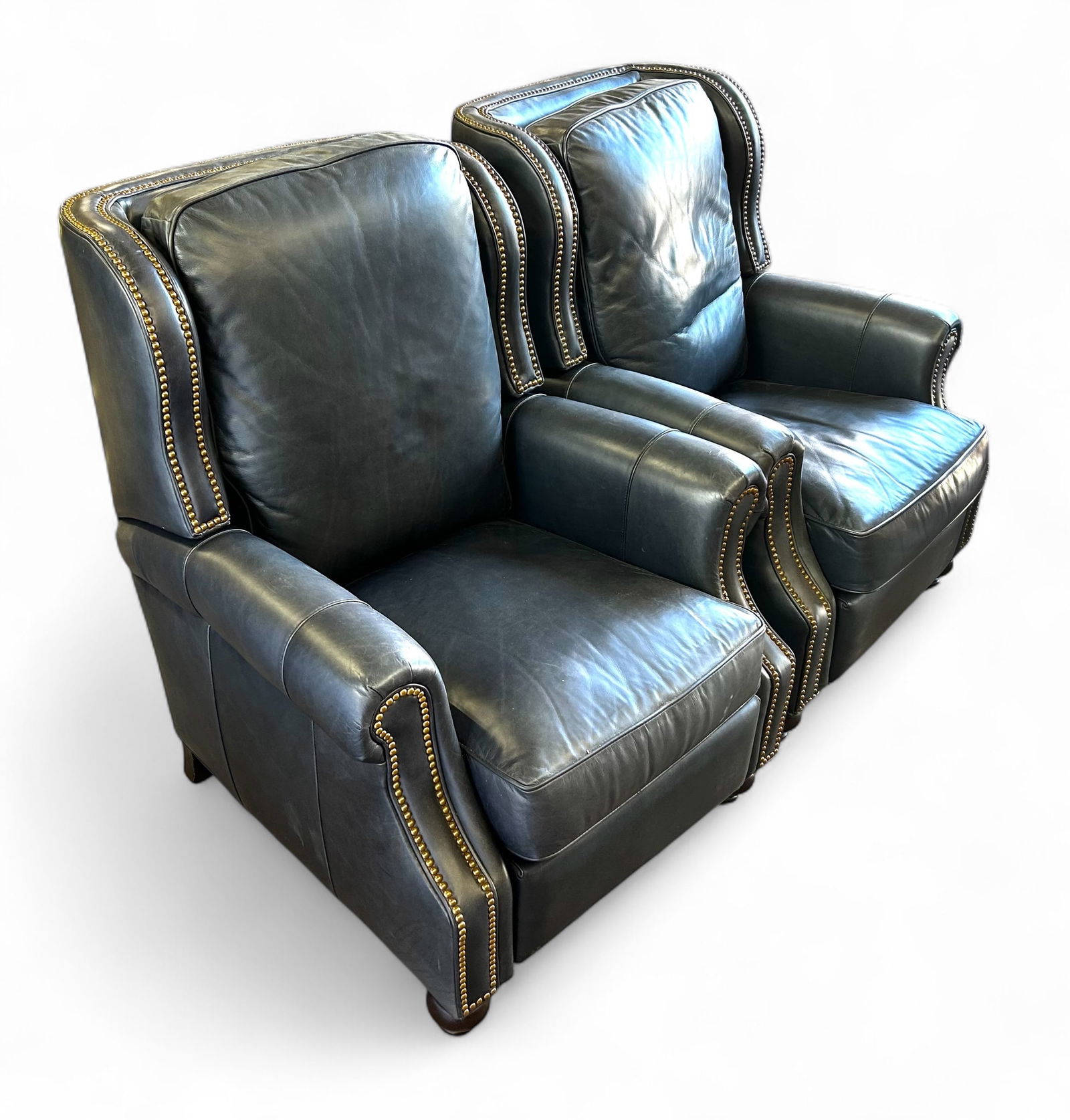 Pair of Leather & Brass Nailhead Lounge Chairs. (1 of 4)