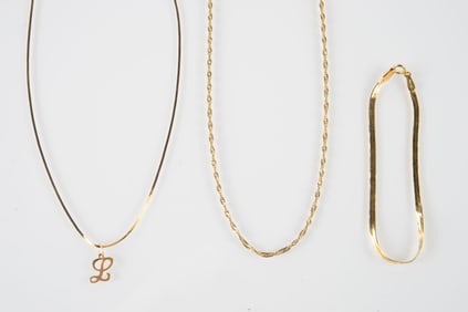 Lot of 14K Gold Jewelry - 2 Necklaces, 1 Bracelet.