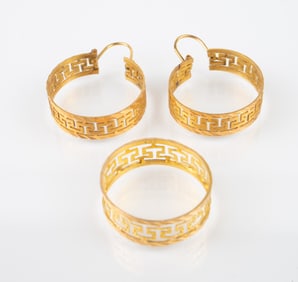 14K Gold Greek Key Earrings & Ring Set.