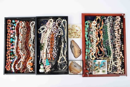 Lot of Necklaces - 14K, Onyx, Jadeite, Coral, Etc.