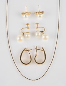 Lot of 14K Gold Jewelry - Pearls, Diamond, CJI.