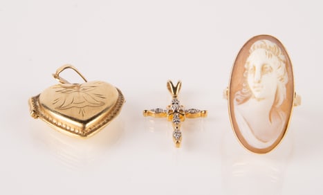 Lot of 14K & 10K Gold Jewelry - Locket, Cameo, Etc