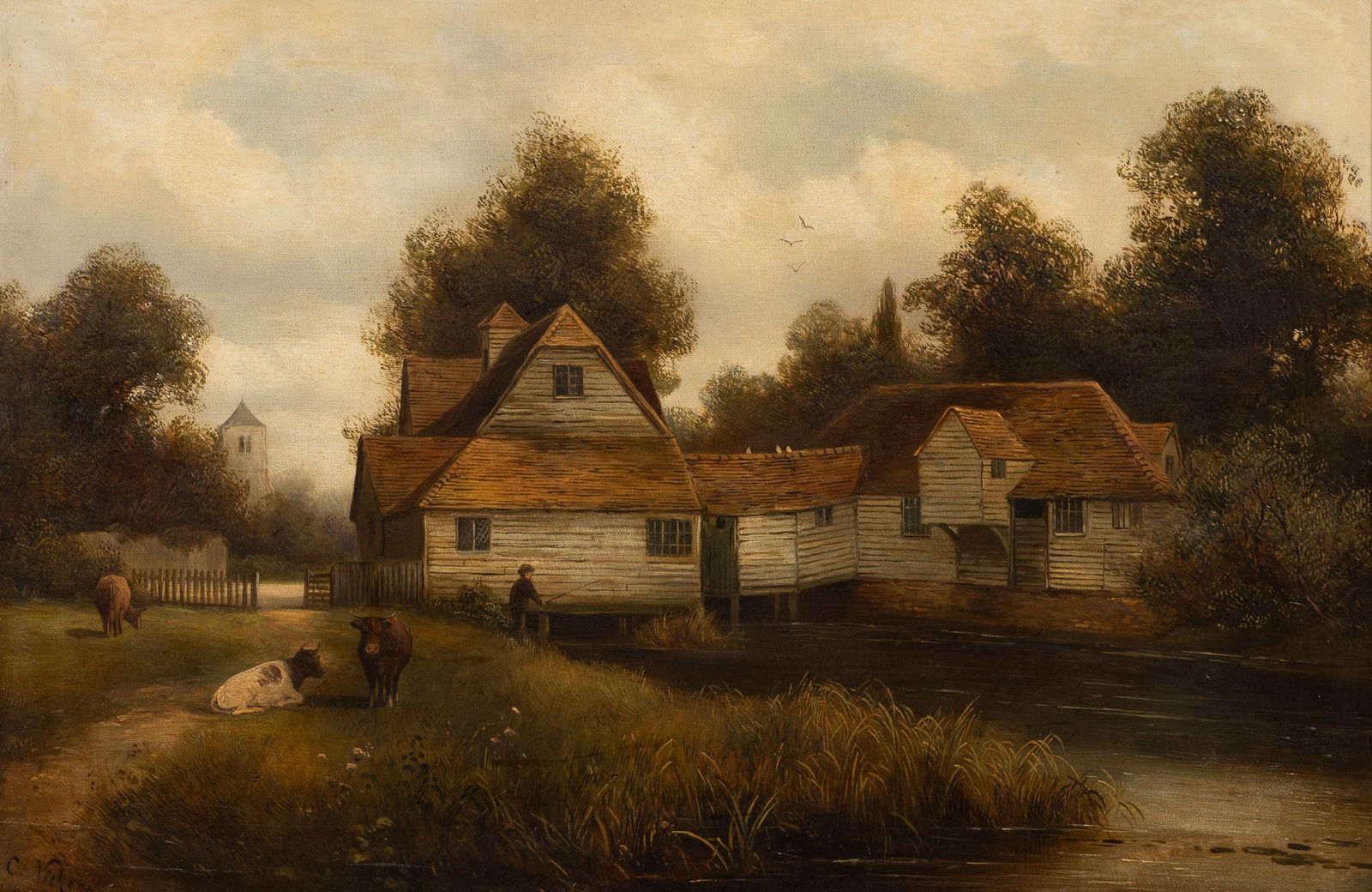 Quaint Fishing Scene, Painting by Charles Vickers. (1 of 6)