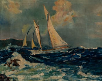 Maritime Painting, Sailboat on the Water, Unsigned