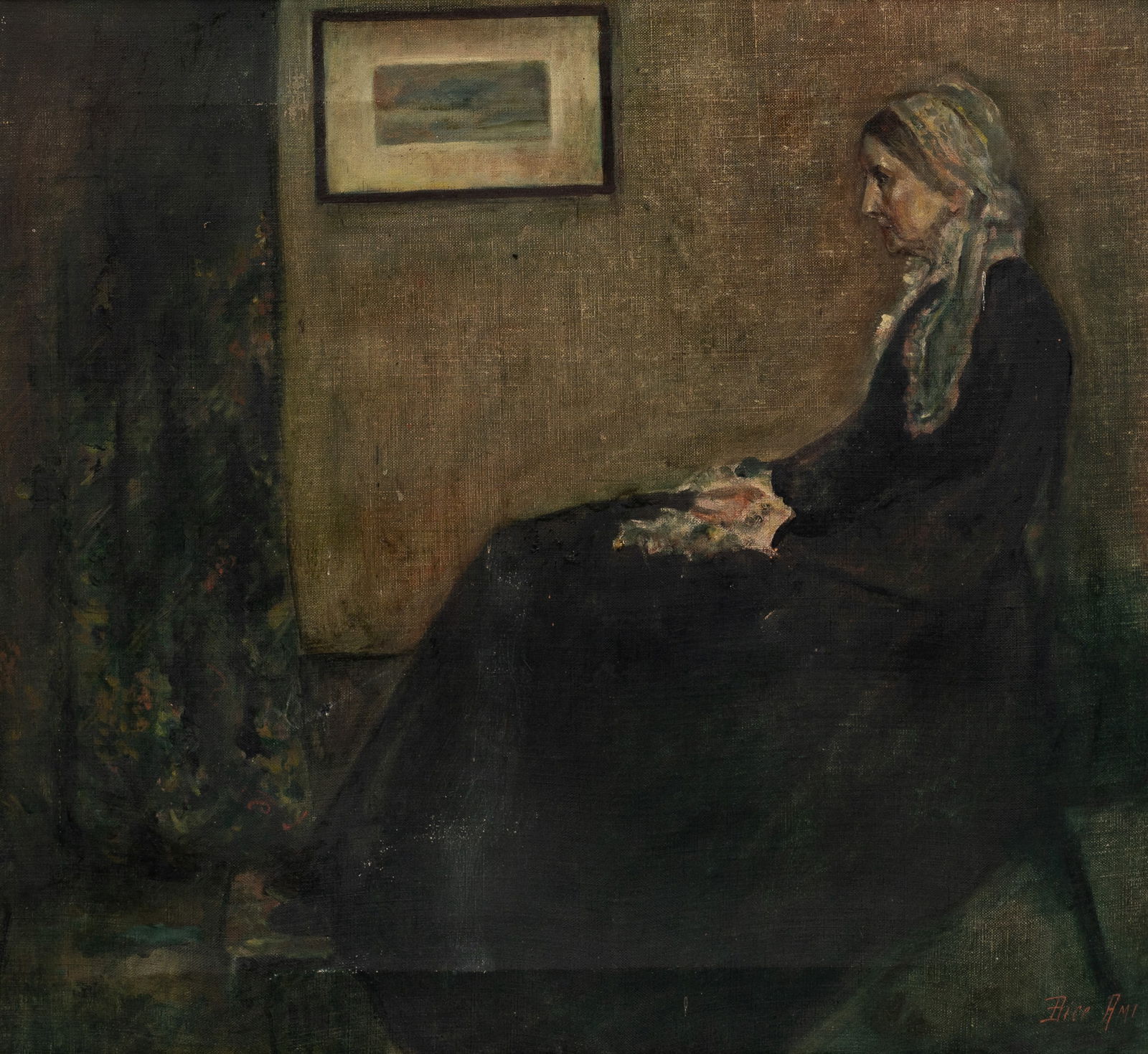 Painted Copy of "Whistler's Mother", Signed. (1 of 5)