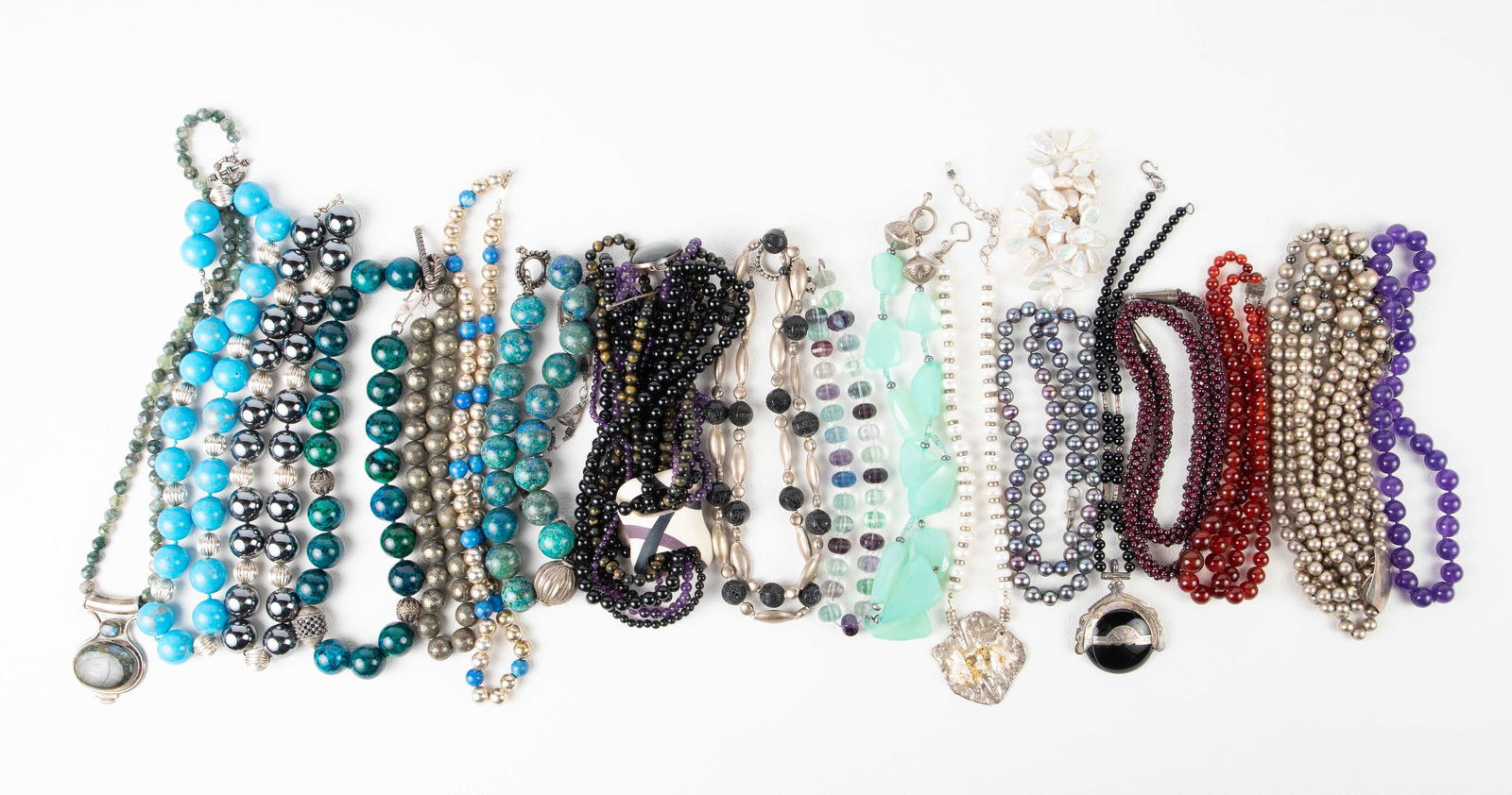 Lot of Sterling Silver & Gemstone Necklaces. (1 of 12)
