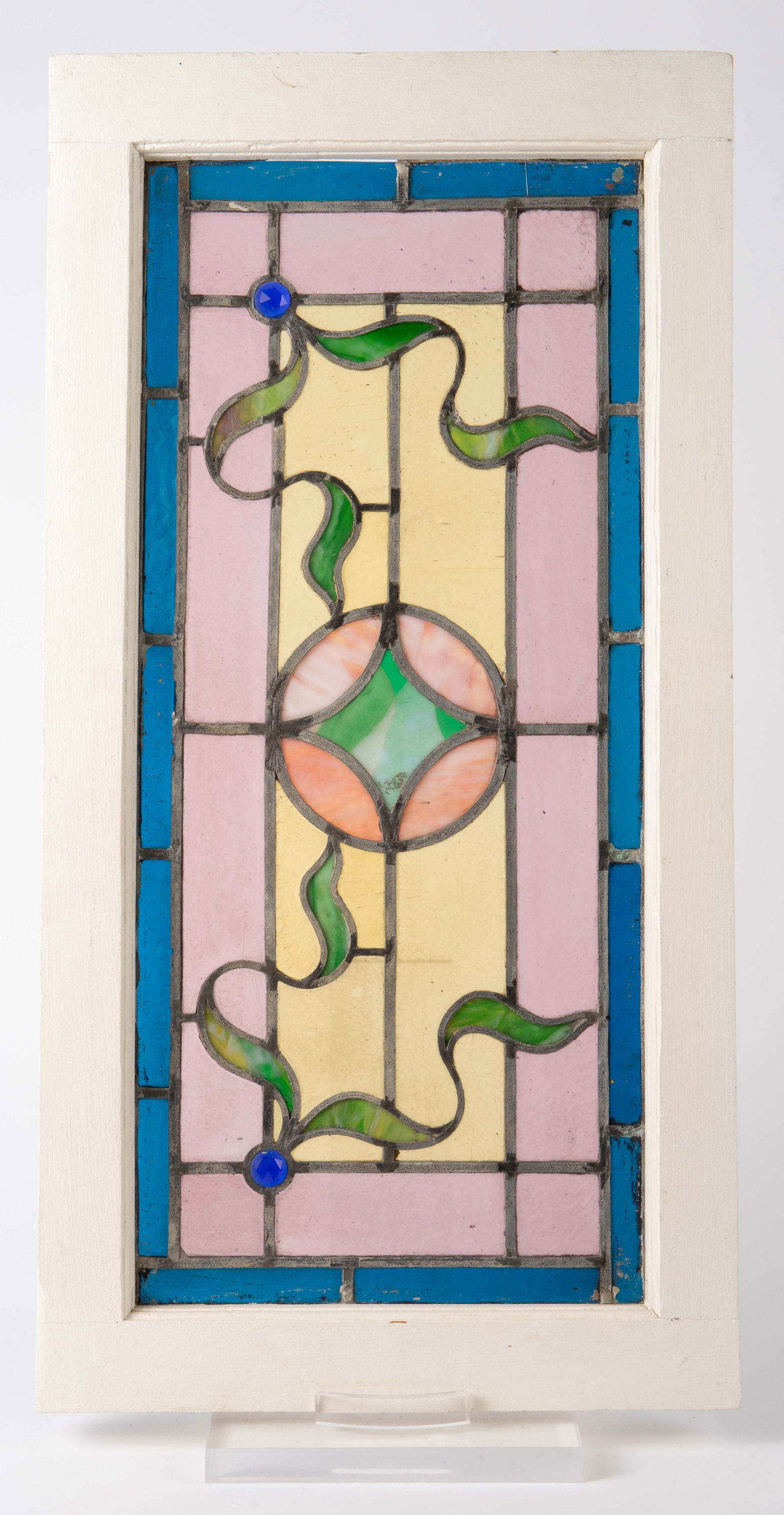 Arts & Crafts Stained Glass Window w/ Wood Frame. (1 of 9)