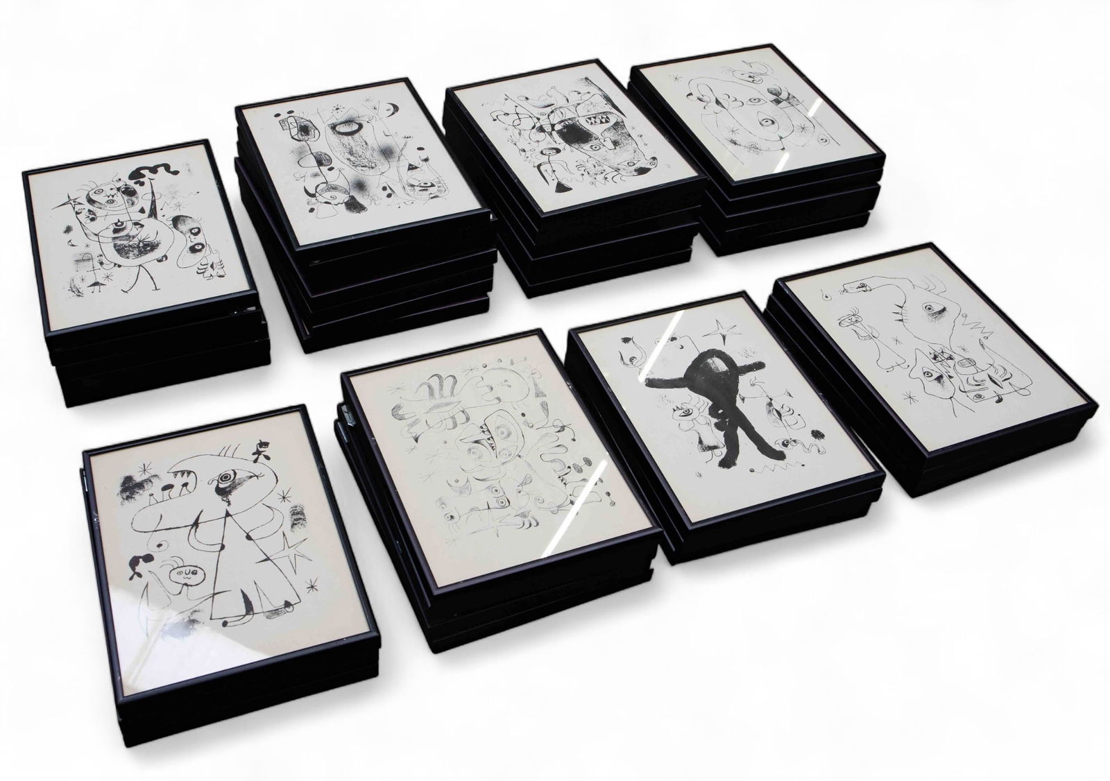 Set of 36 Joan Miro Black & White Framed Prints. (1 of 6)