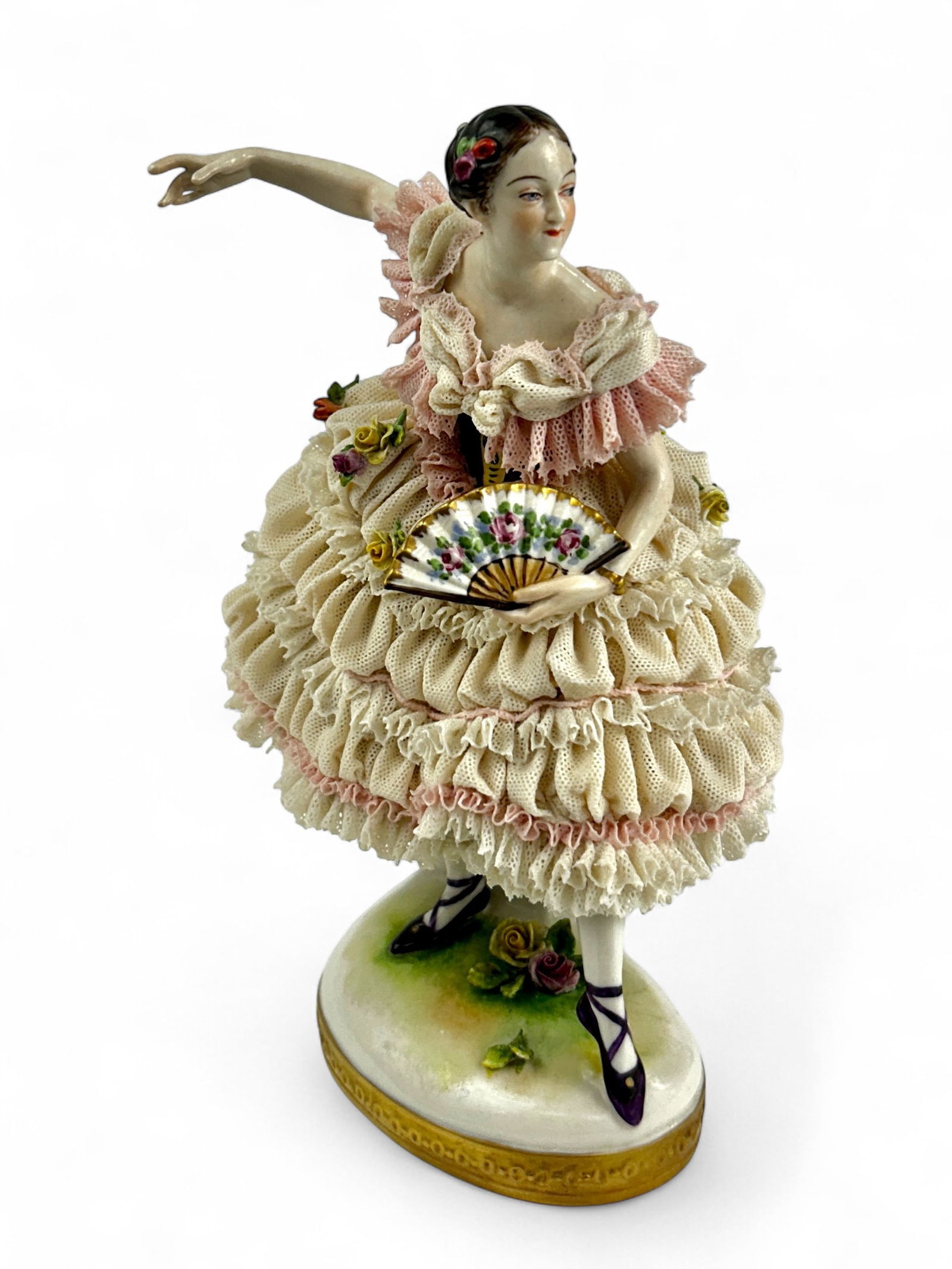 Volkstedt Dresden Lace Figurine of Woman w/ Fan. (1 of 11)