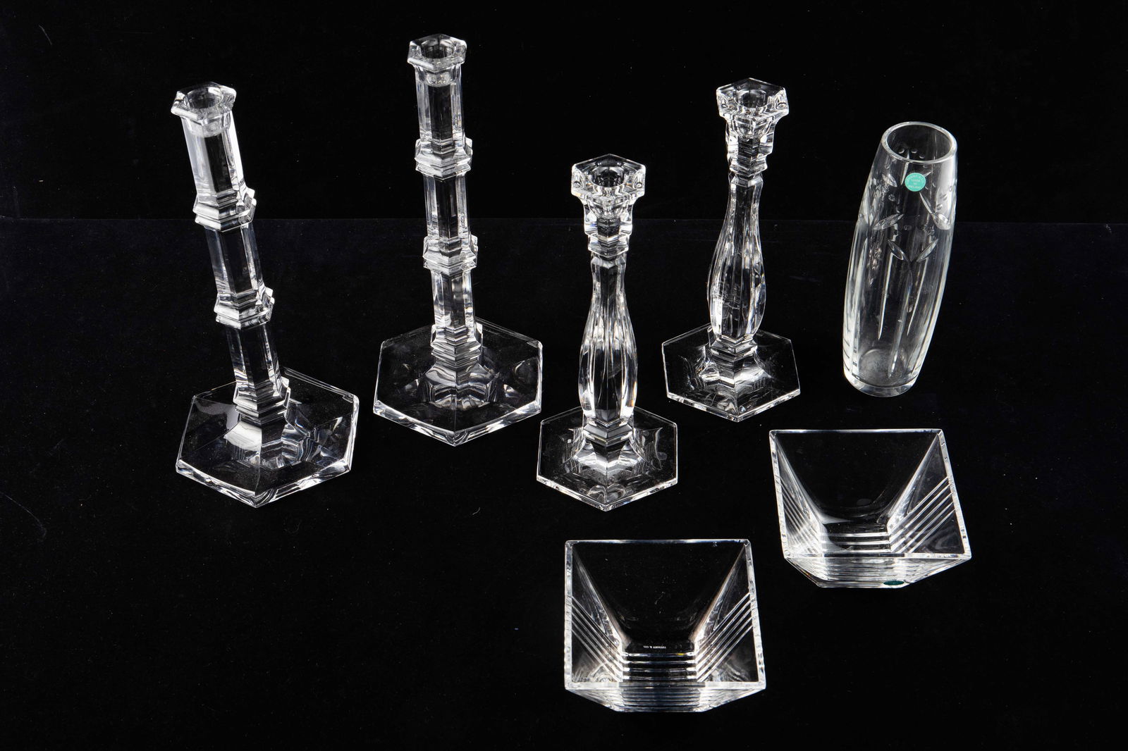 Tiffany Crystal Bowls, Candlesticks & Vase. (1 of 8)