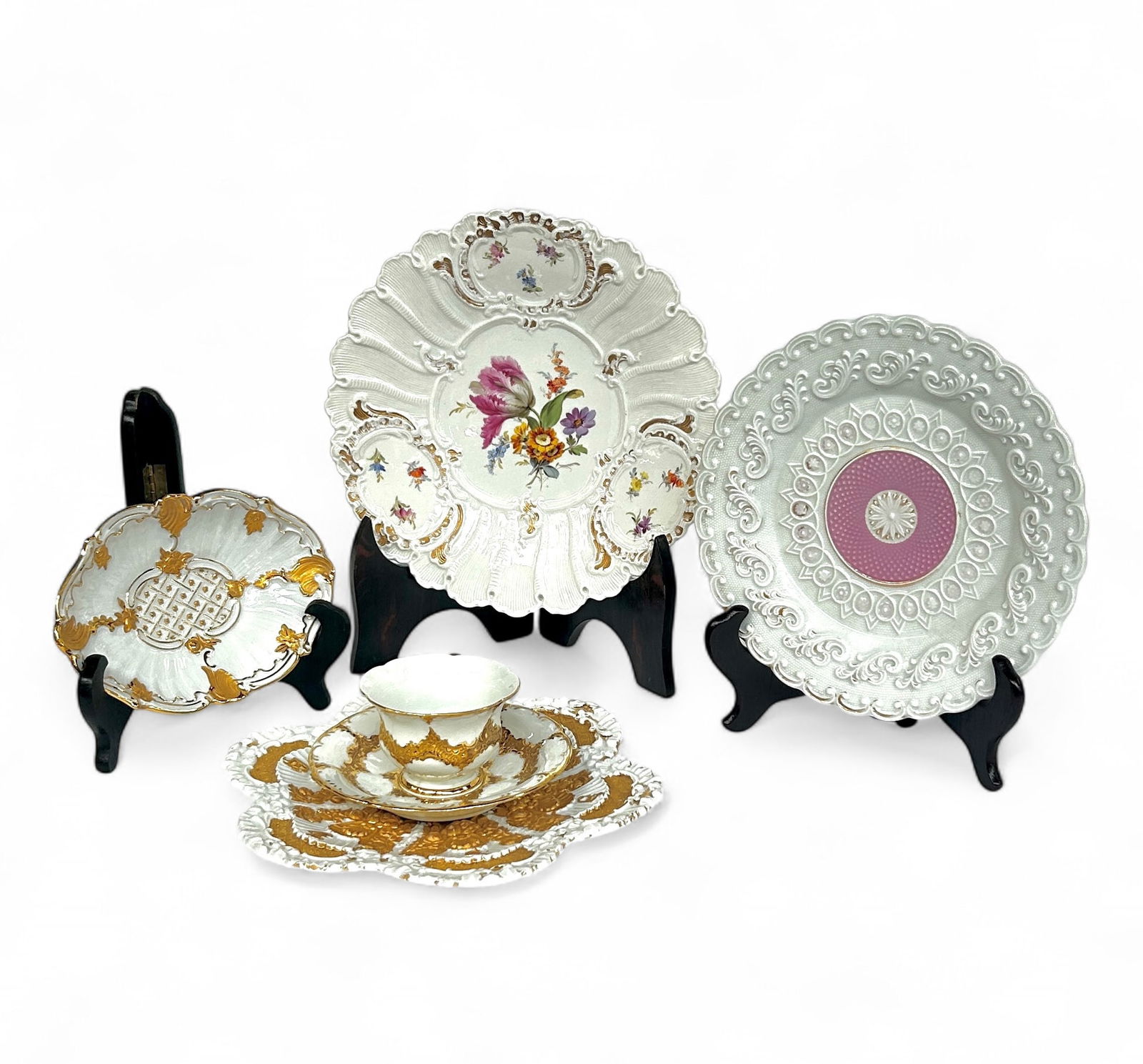 Meissen Gilded Cup, Saucer, & Charger Set & More. (1 of 10)