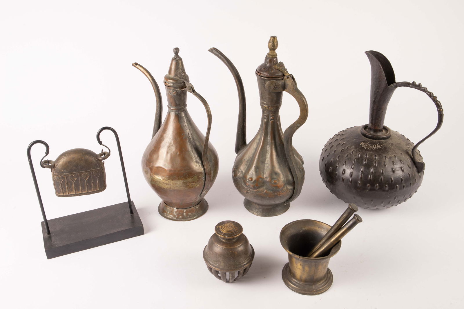 Antique Hammered Metal Ewers, Bells & More. (1 of 11)