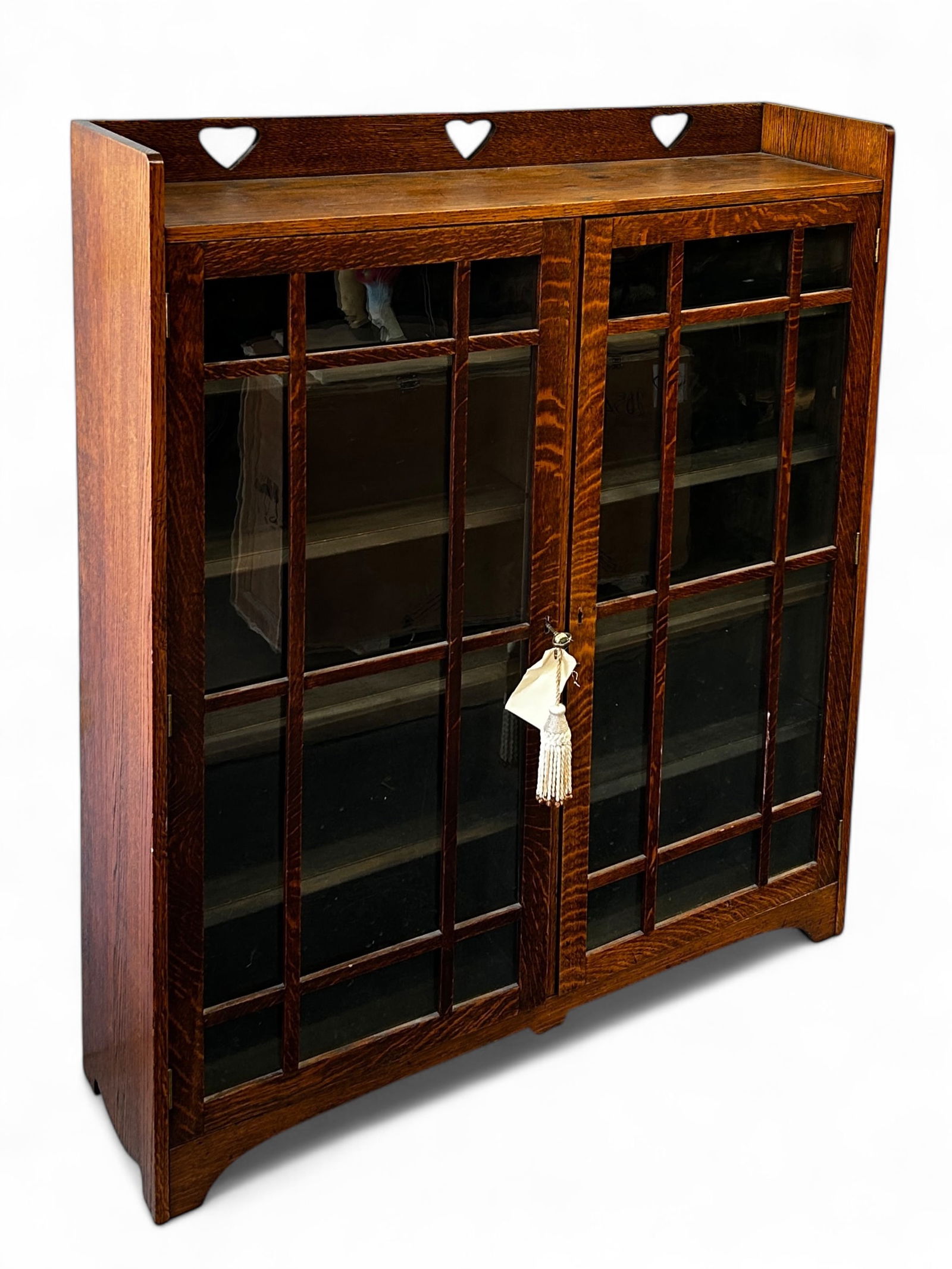 Antique Mission Oak Bookcase w/ Hearts. (1 of 10)