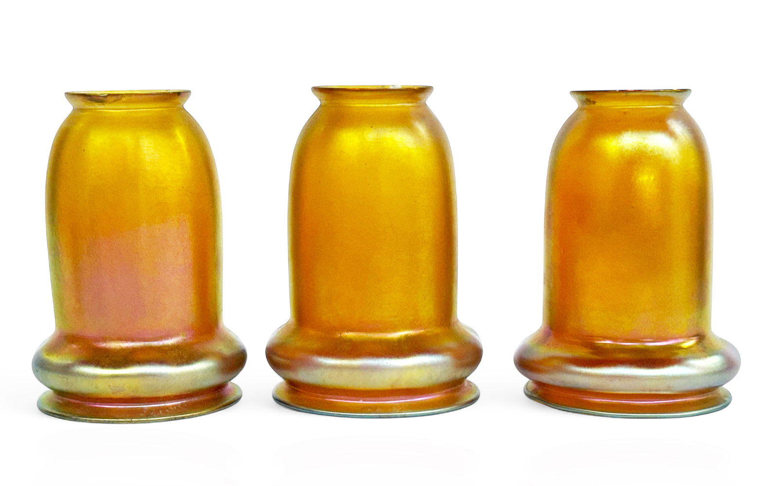 Set of 3 Signed Steuben Aurene Glass Shades. (1 of 8)