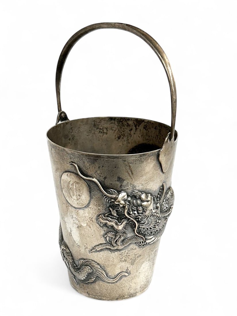Nanking Store Chinese Export Silver Dragon Bucket. (1 of 12)