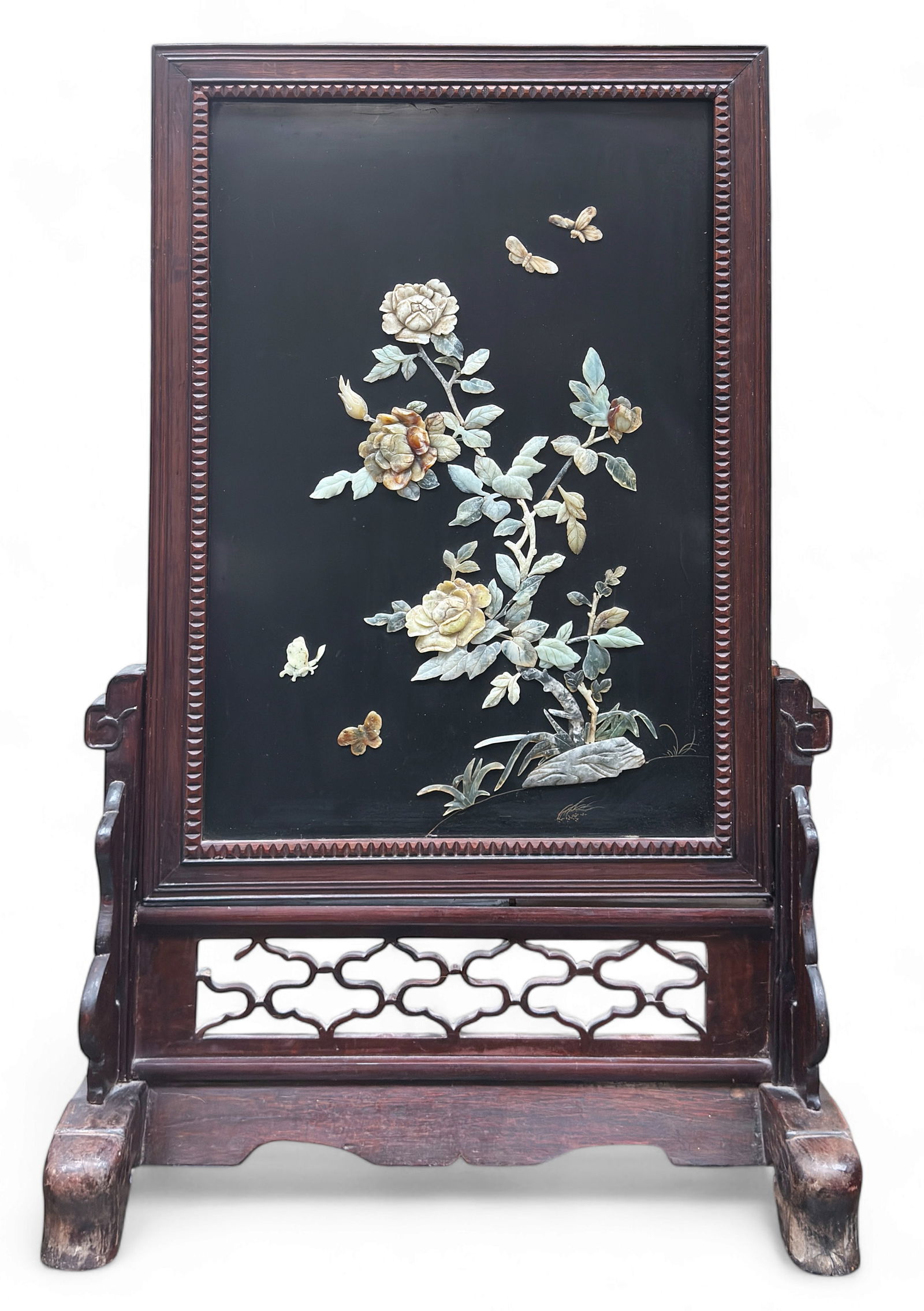 Large Vintage Chinese Table Screen w/ Carved Stone (1 of 12)