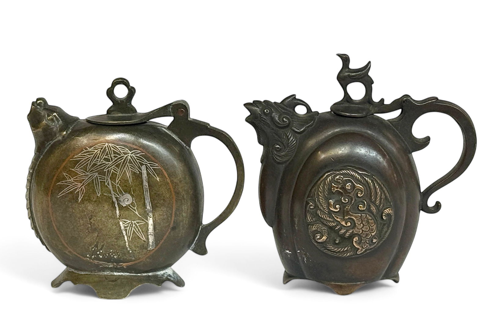 Lot of 2 Bronze Japanese Water Dropper Pots. (1 of 6)