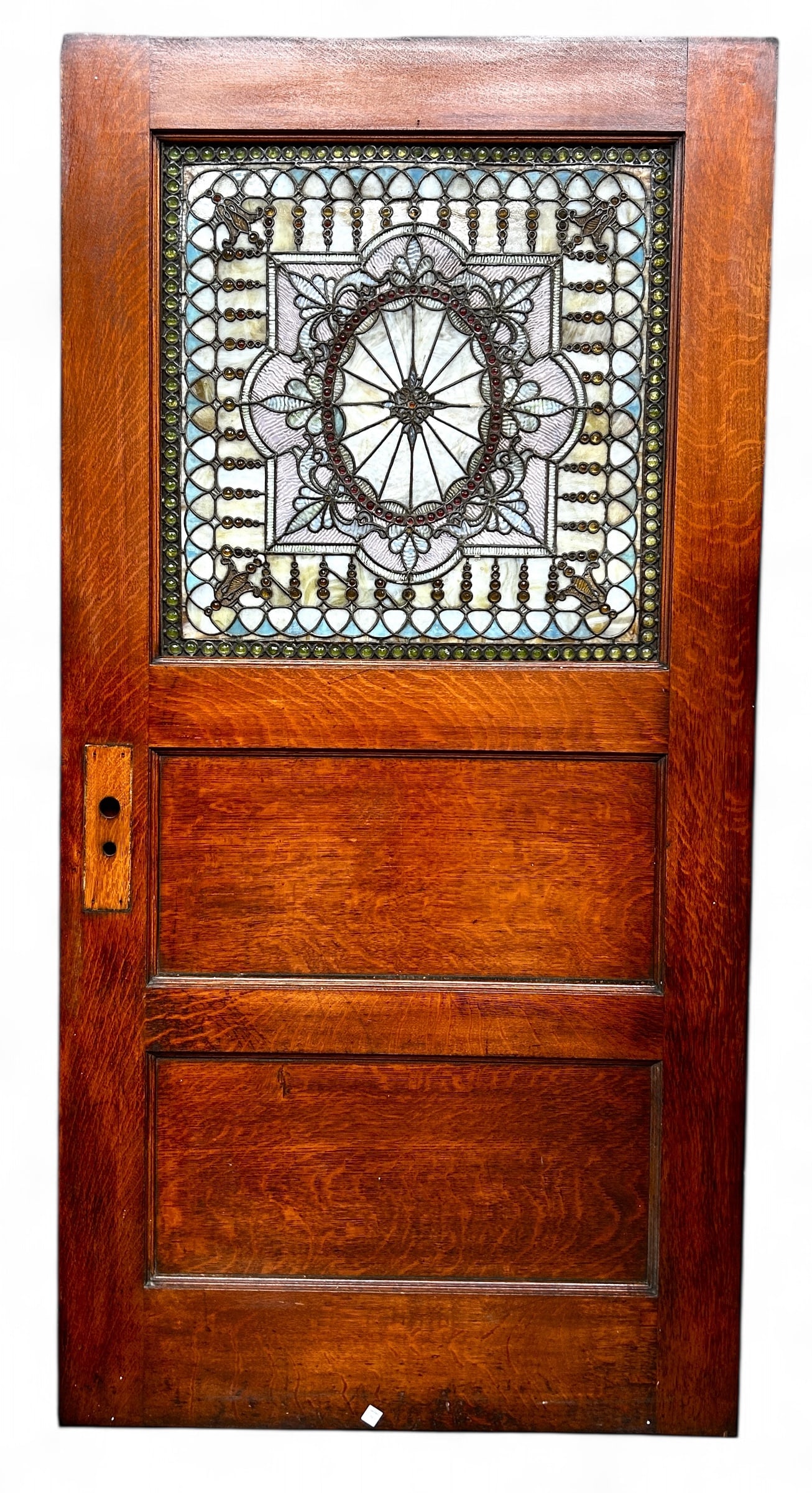 Antique Stained and Jewelled Glass Oak Door. (1 of 12)
