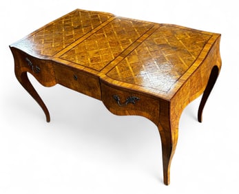 Parquet Burled Wood Inlaid French Style Desk.