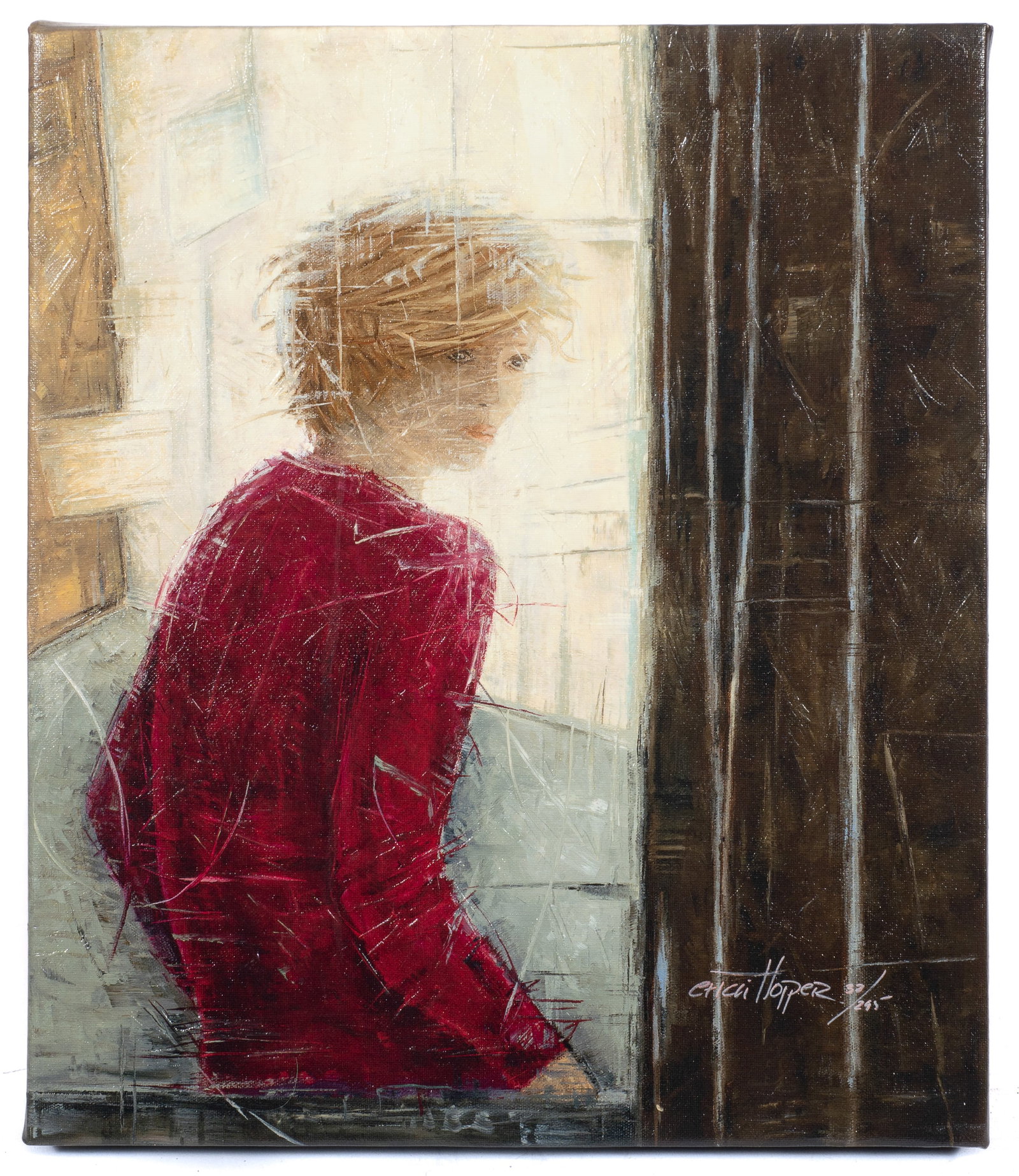 Paloma Rose, Giclee by Erica Hopper.: Artist(s): Erica Hopper (American, b. 1945). Medium: Embellished giclee on canvas. Signature(s): Signed and numbered (32/295), lower right. Paperwork: N/A Damage: Unframed. Appears to be in good overa