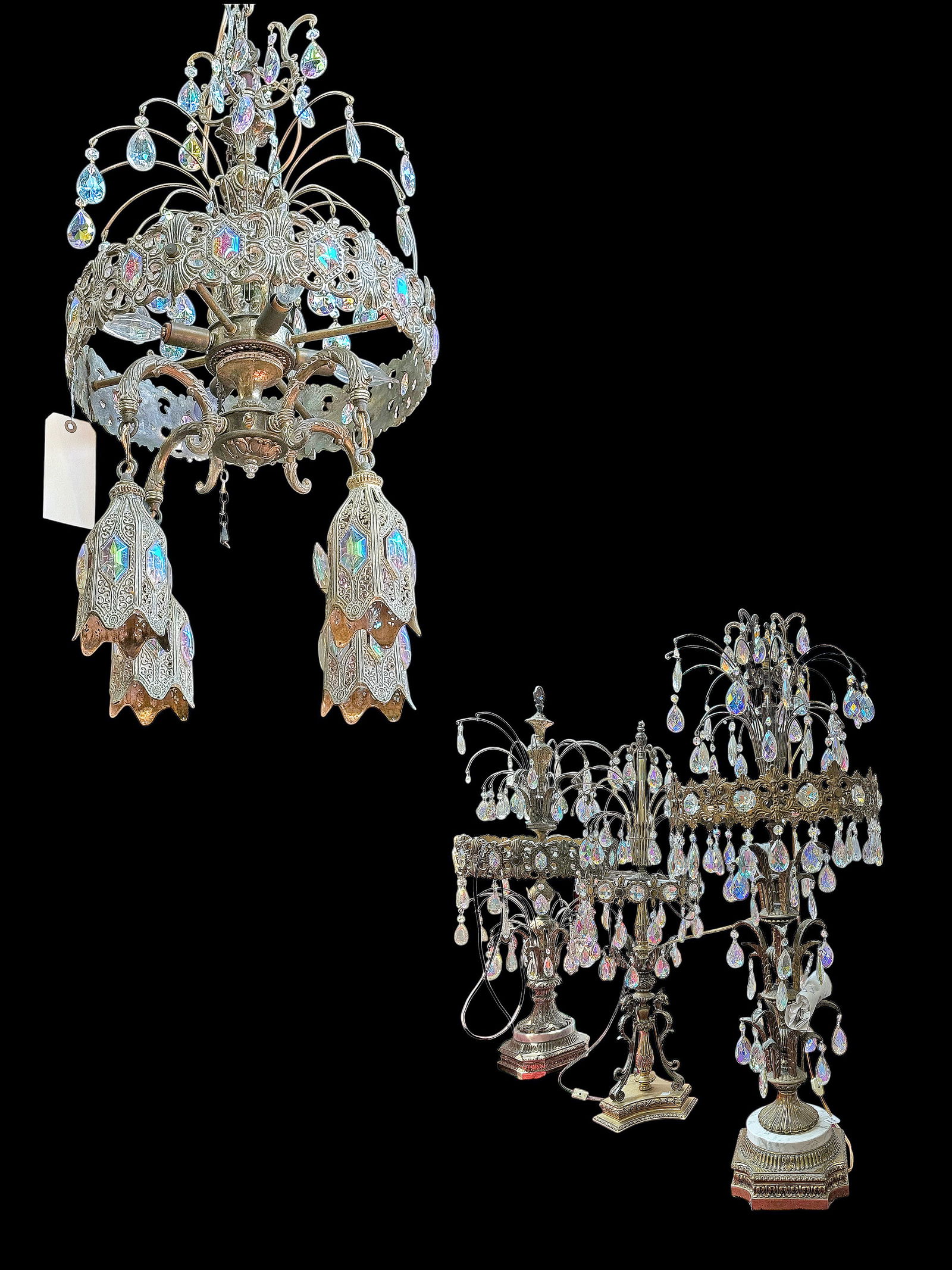 Hollywood Regency Chandelier & 3 Table Lamps. (1 of 3)