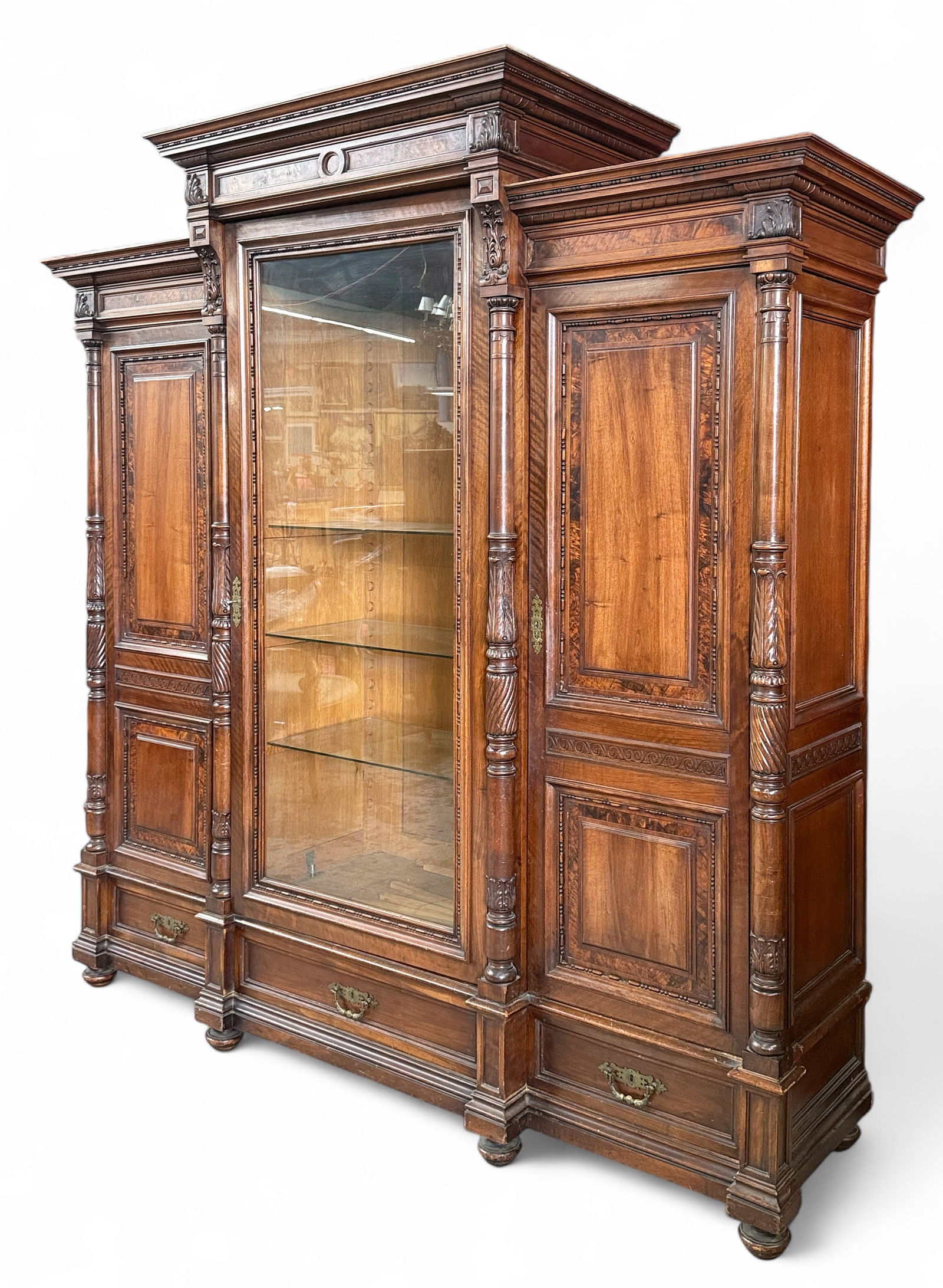 Massive Antique Carved Cabinet w/ Pillars. (1 of 2)