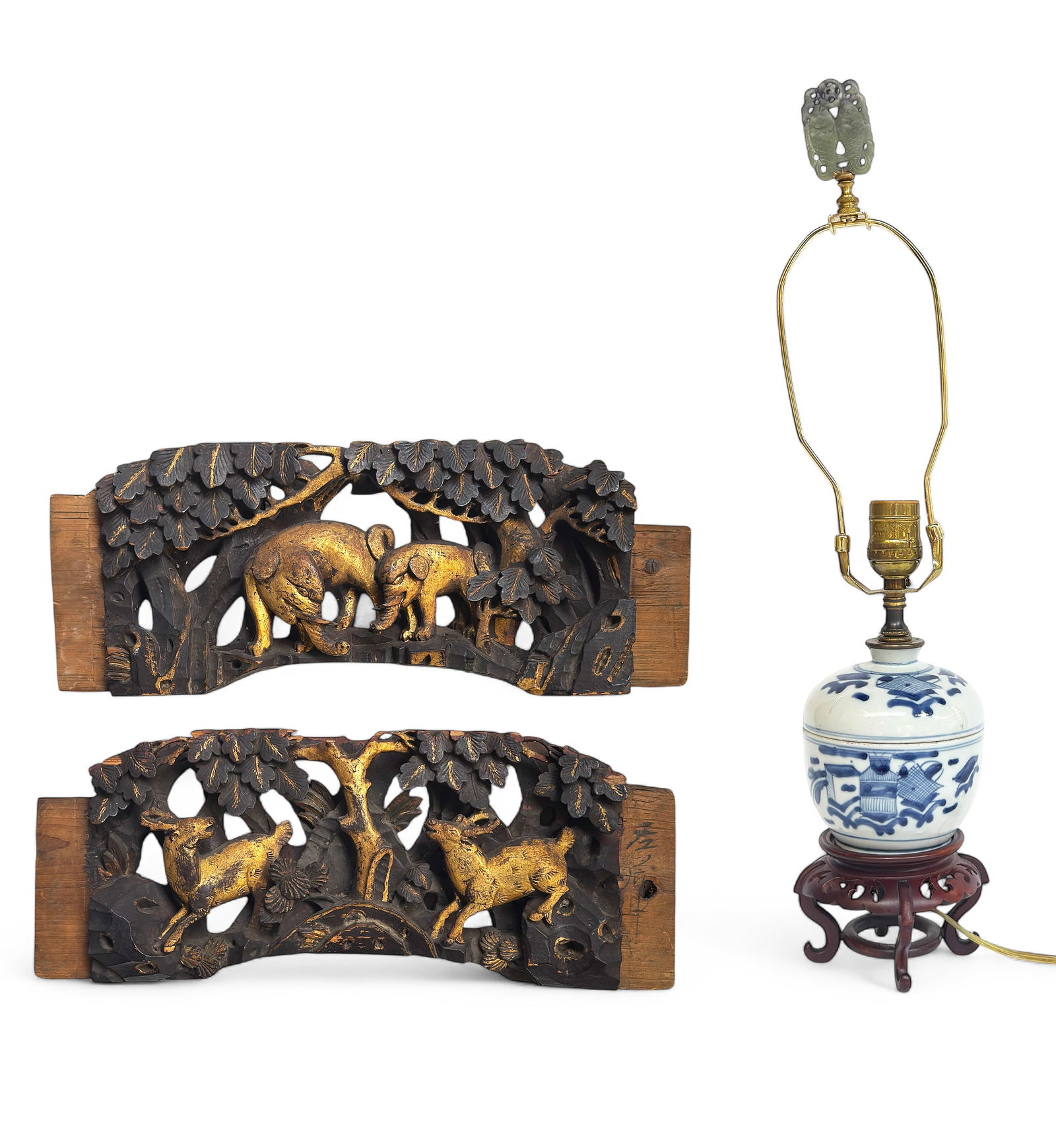 Lot: 20th Century Chinese Carvings & Lamp. (1 of 9)