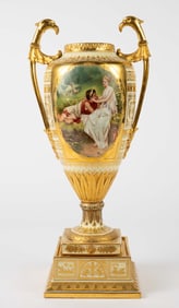 Royal Vienna Gilded Urn w/ Bird Handles.