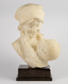E. Fiaschi Mother & Child Alabaster Bust Sculpture