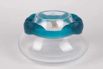 Lalique Crystal Cyrus Vase w/ Blue Waves.