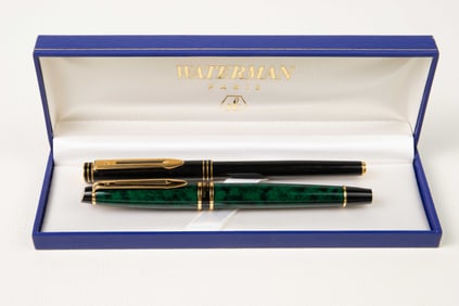 2 Waterman France Fountain Pens inc. 18K Gold Nib.