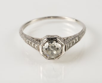 14K White Gold & Diamond Engagement Ring.