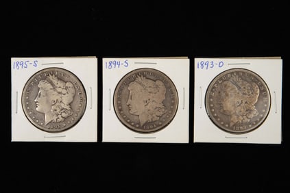 Lot: 3 Morgan Silver Dollars, Good Dates - 1895-S.