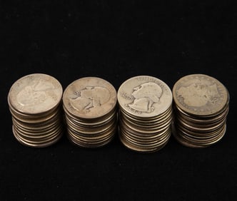 Lot of 60 Silver Quarters, Common Dates.