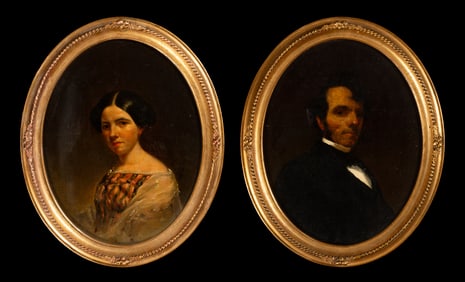 Antique 19th Century Portraits of Man and Woman.