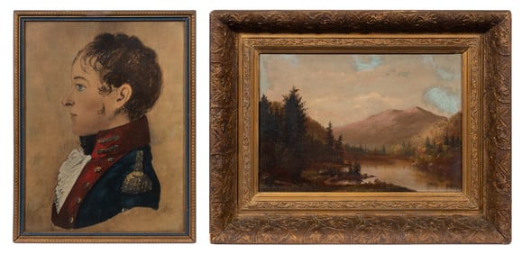 2 Pc. Antique Lot - Historical Print & Landscape.