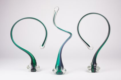 Lot: 3 Emerald Green Glass Sculptures - Neudek.