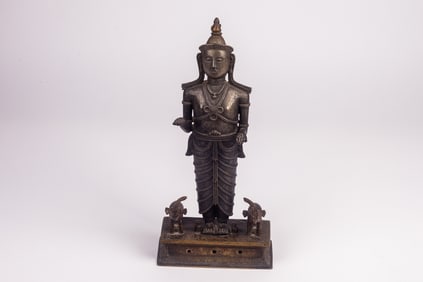 Old Bronze Sculpture of Asian Deity w/ Elephants.